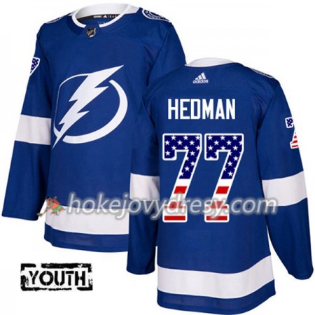 Dětské Hokejový Dres Tampa Bay Lightning Victor Hedman 77 2017-2018 USA Flag Fashion Modrá Adidas Authentic